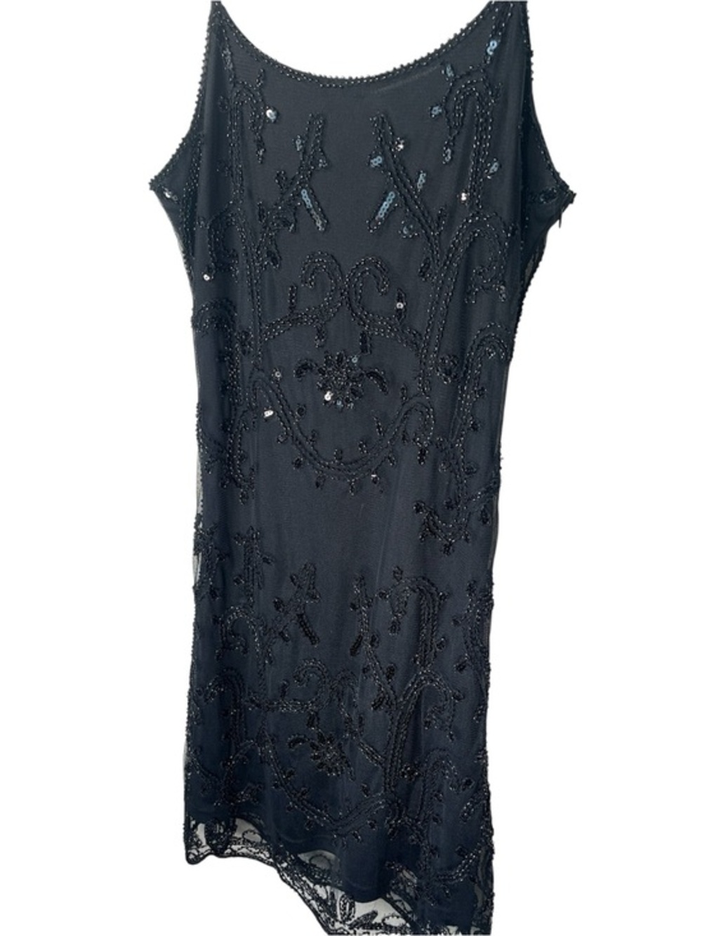 Minuet Black Beaded Fully Lined Strappy Dress With Scalloped Trim Size Large
